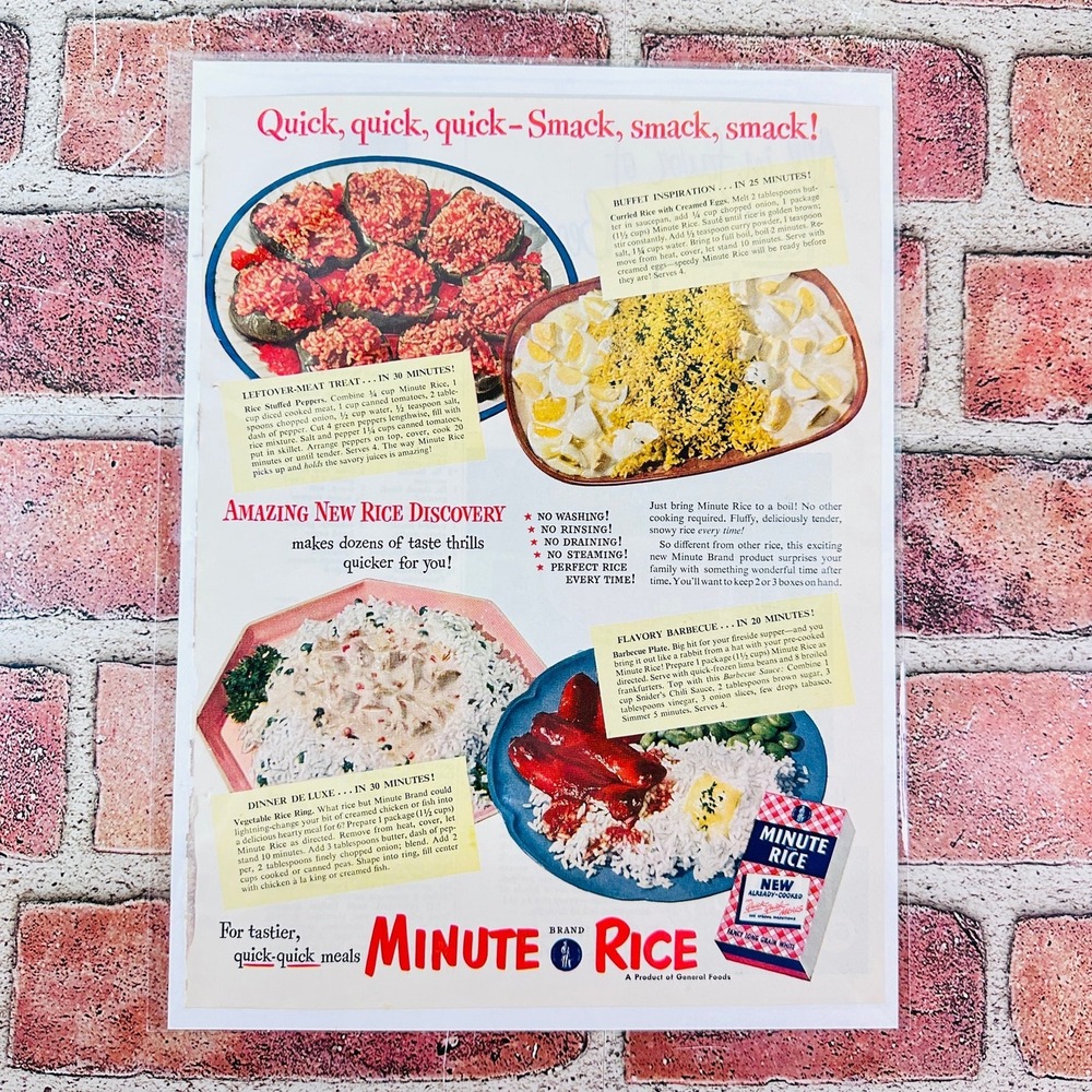 1949 Minute Rice - Quick Quick Quick Smack Smack Smack - Original Retro PRINT AD